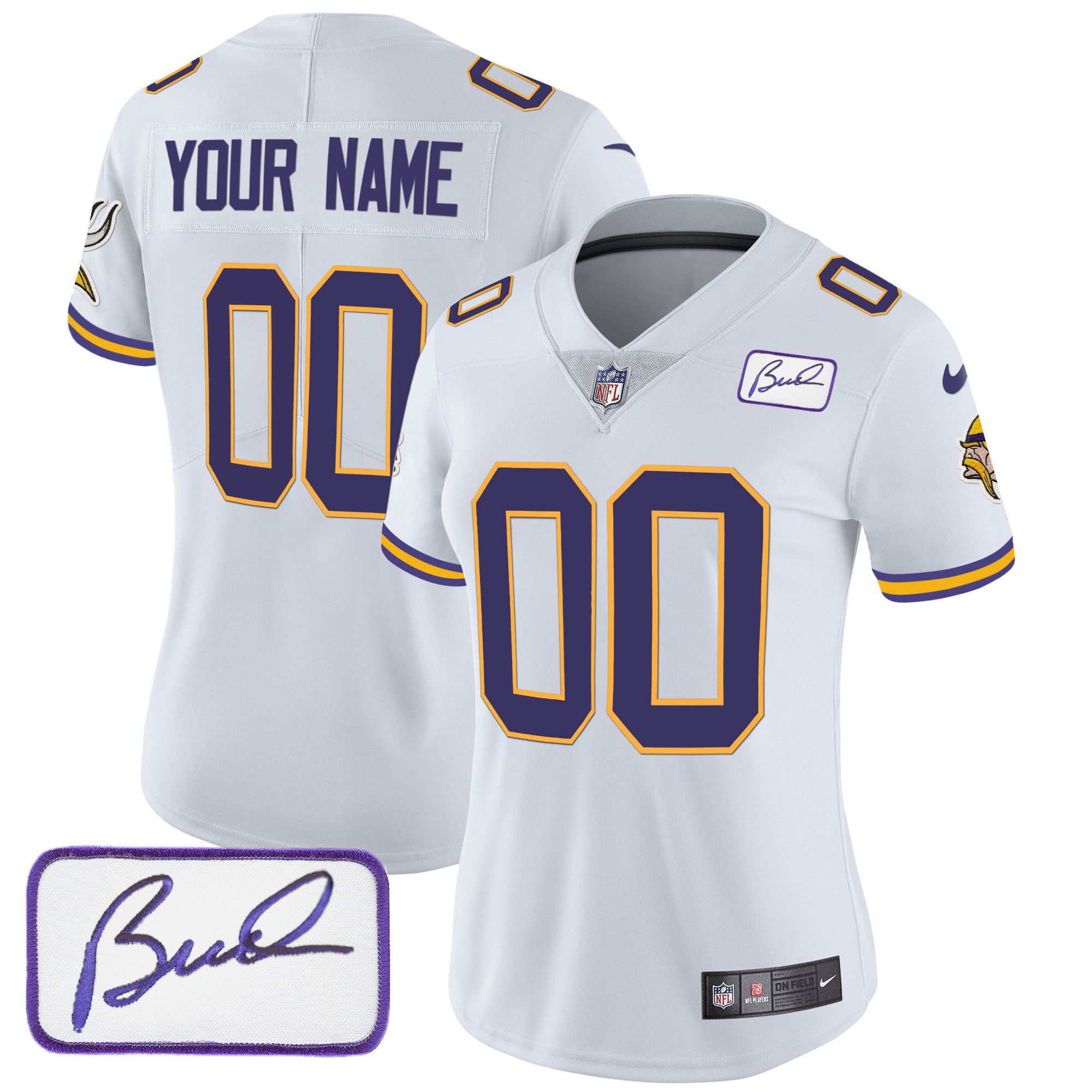 Minnesota Vikings Bud Grant Patch Classic Limited Custom V3 White Jersey - All Stitched