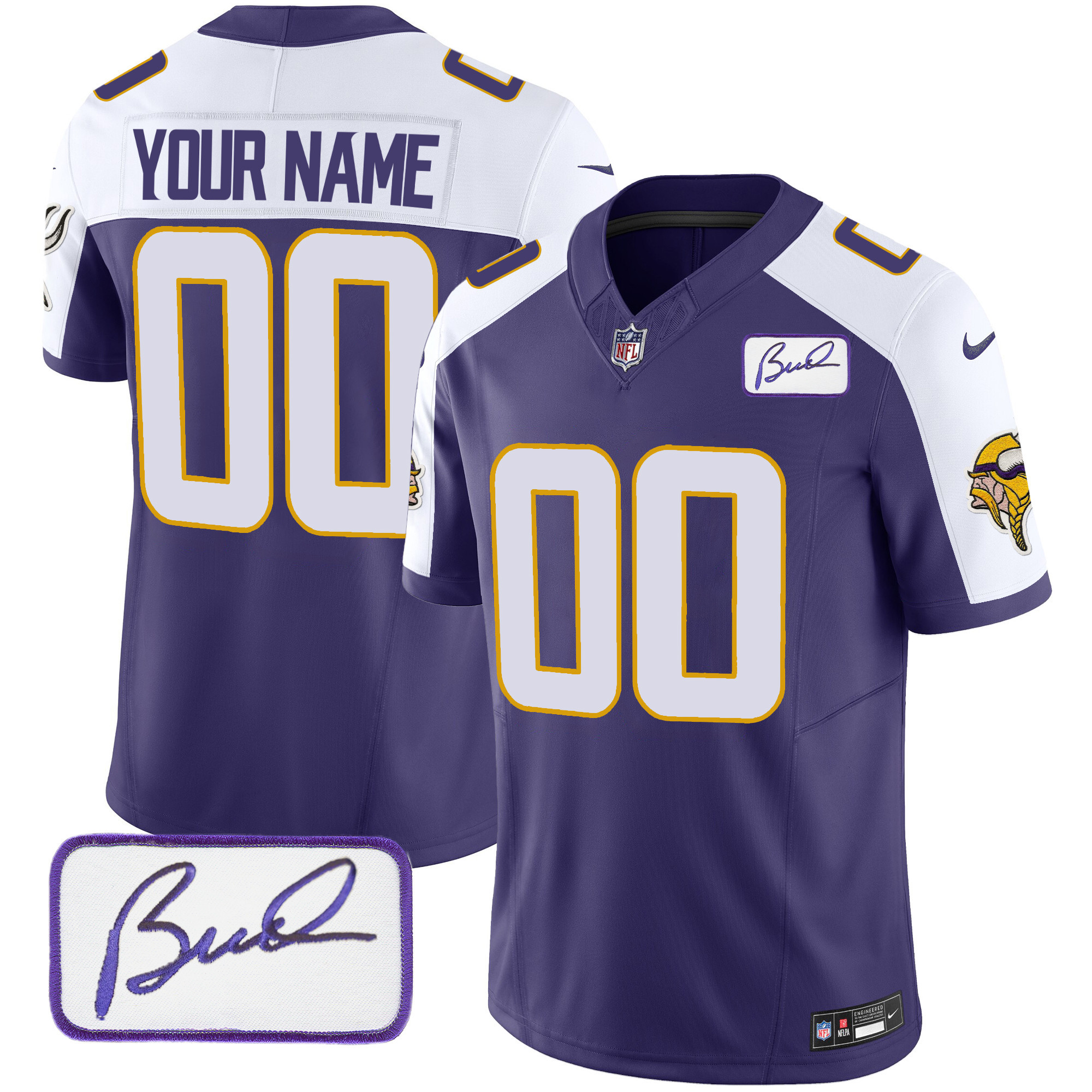 Minnesota Vikings Bud Grant Patch Classic Limited Custom V4 Purple Alternate Jersey - All Stitched
