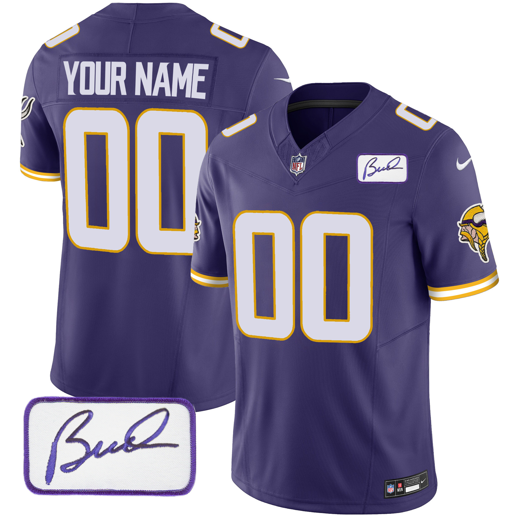 Minnesota Vikings Bud Grant Patch Classic Limited Custom V4 Purple Jersey - All Stitched