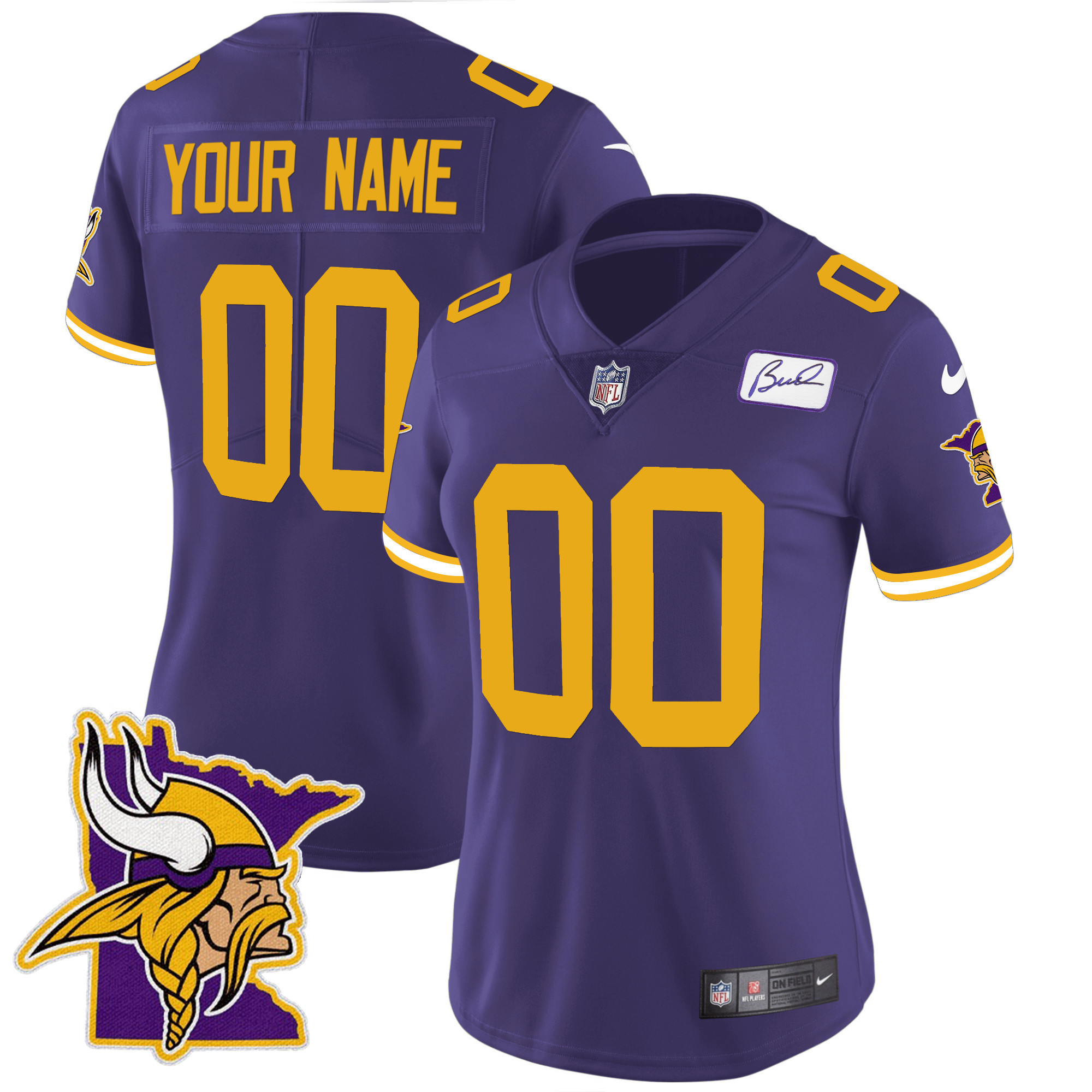 Minnesota Vikings Bud Grant Patch Classic Limited Custom V5 Color Rush Jersey - All Stitched