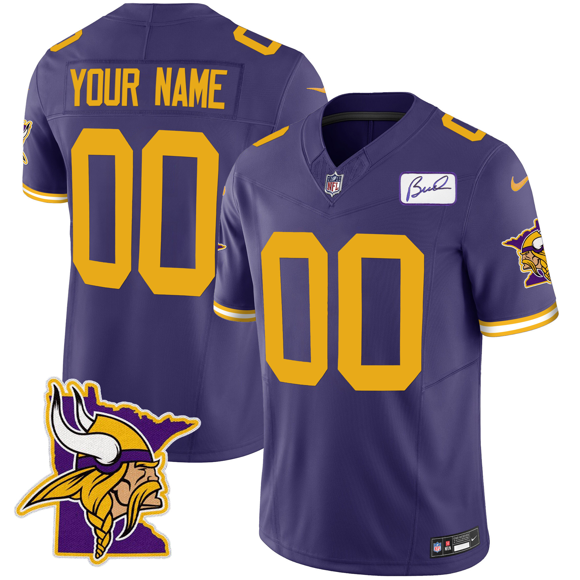 Minnesota Vikings Bud Grant Patch Classic Limited Custom V5 Color Rush Jersey - All Stitched