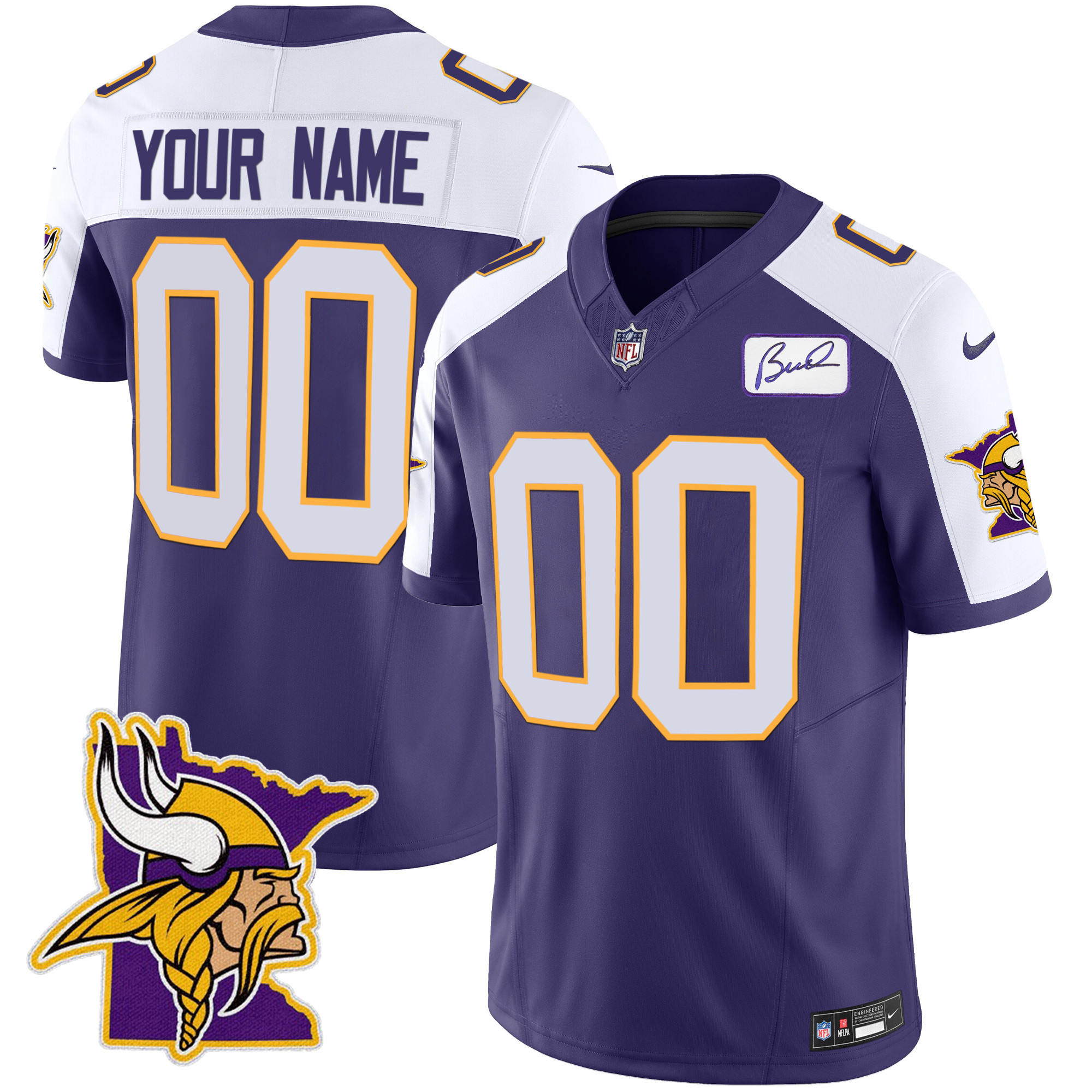 Minnesota Vikings Bud Grant Patch Classic Limited Custom V5 Purple Alternate Jersey - All Stitched