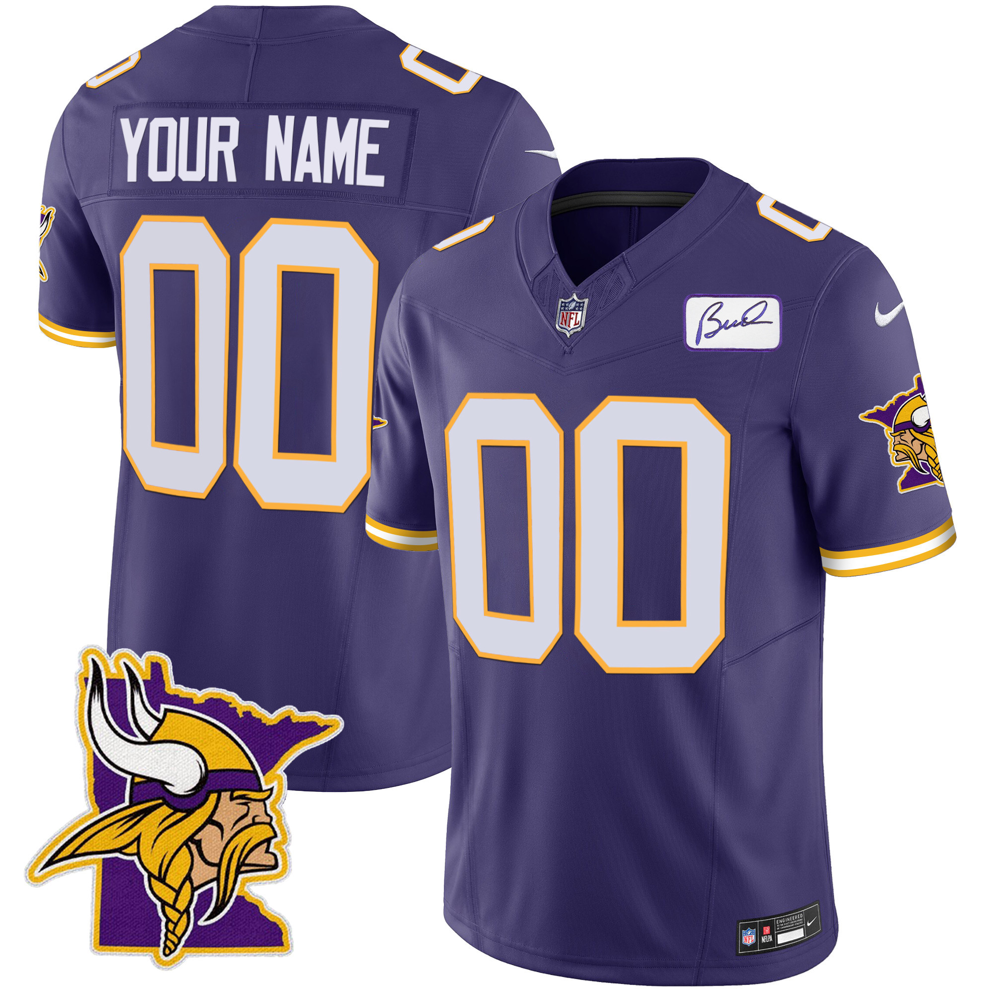 Minnesota Vikings Bud Grant Patch Classic Limited Custom V5 Purple Jersey - All Stitched