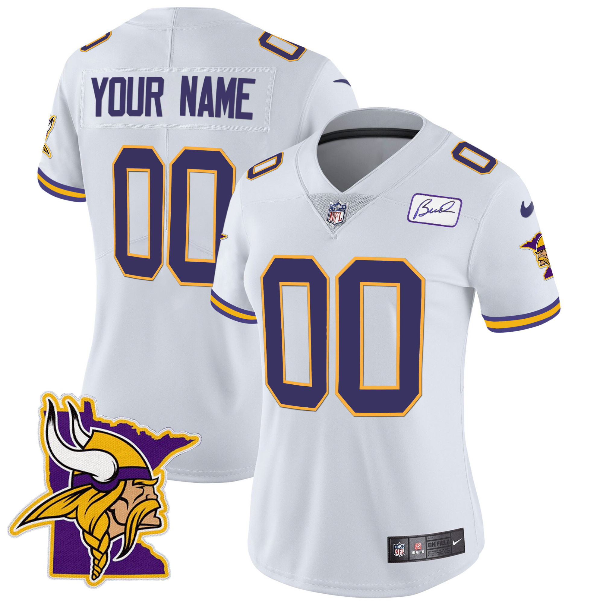 Minnesota Vikings Bud Grant Patch Classic Limited Custom V5 White Jersey - All Stitched
