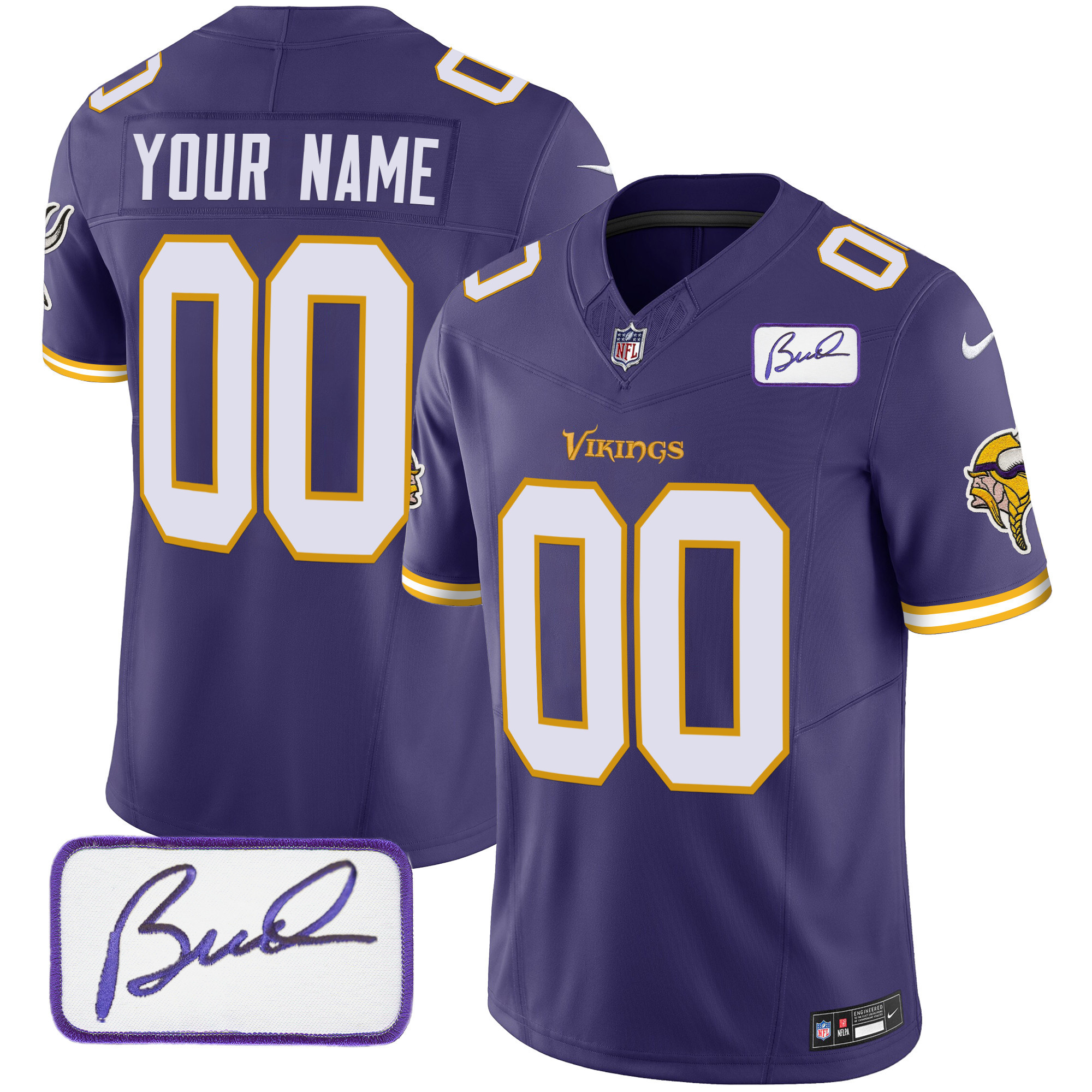 Minnesota Vikings Bud Grant Patch Classic Limited Custom V6 Purple Jersey - All Stitched