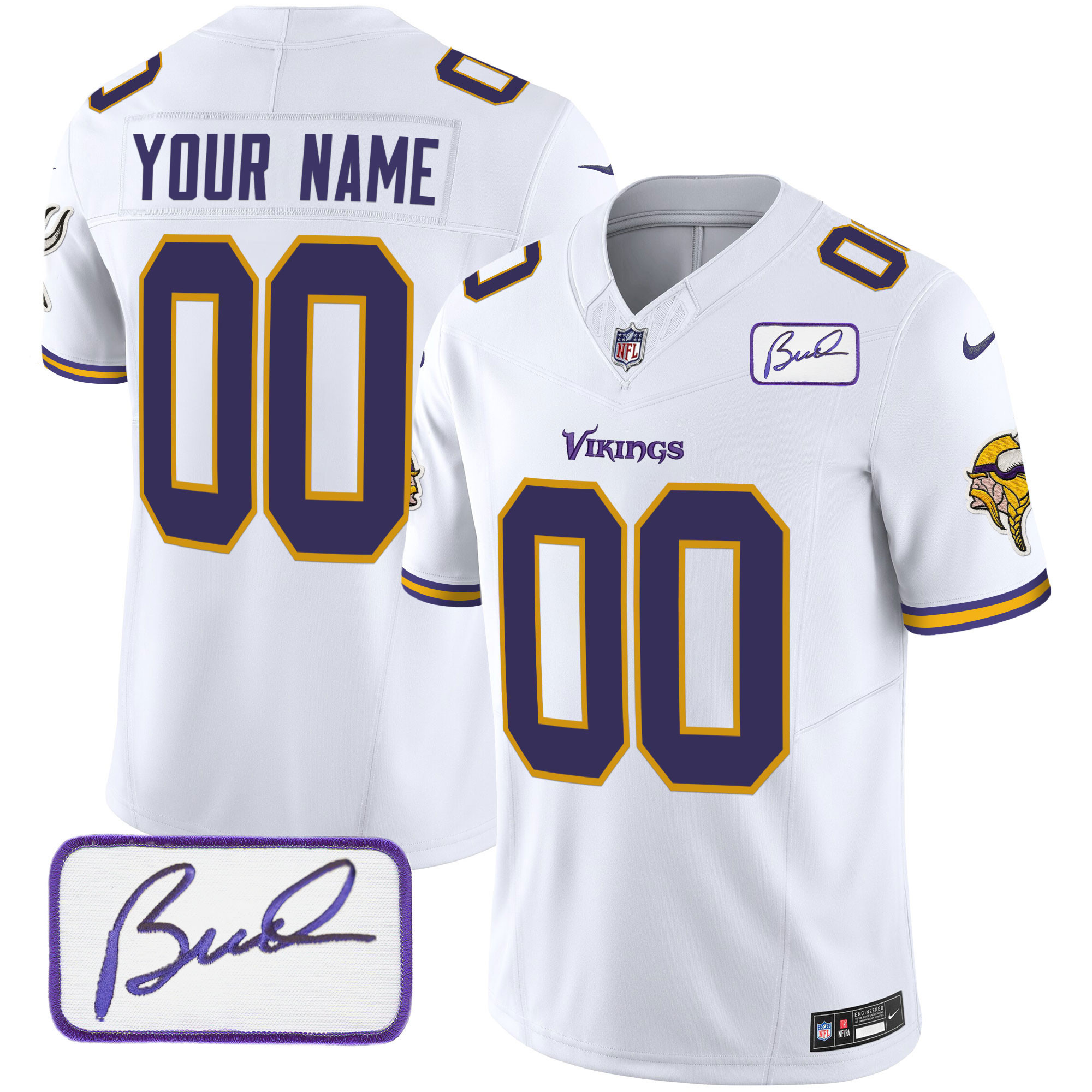 Minnesota Vikings Bud Grant Patch Classic Limited Custom V6 White Jersey - All Stitched