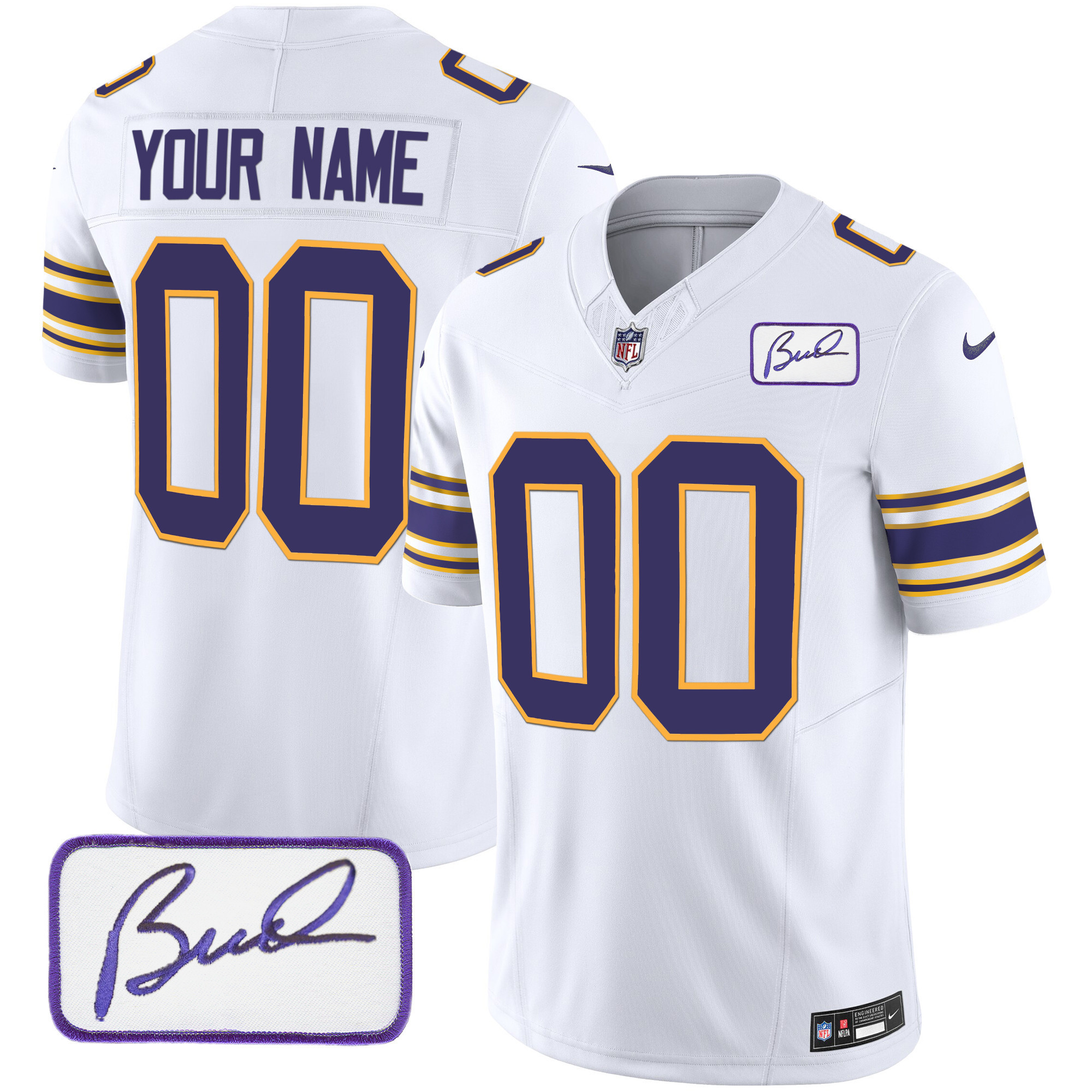 Minnesota Vikings Bud Grant Patch Classic Limited Custom White Jersey - All Stitched