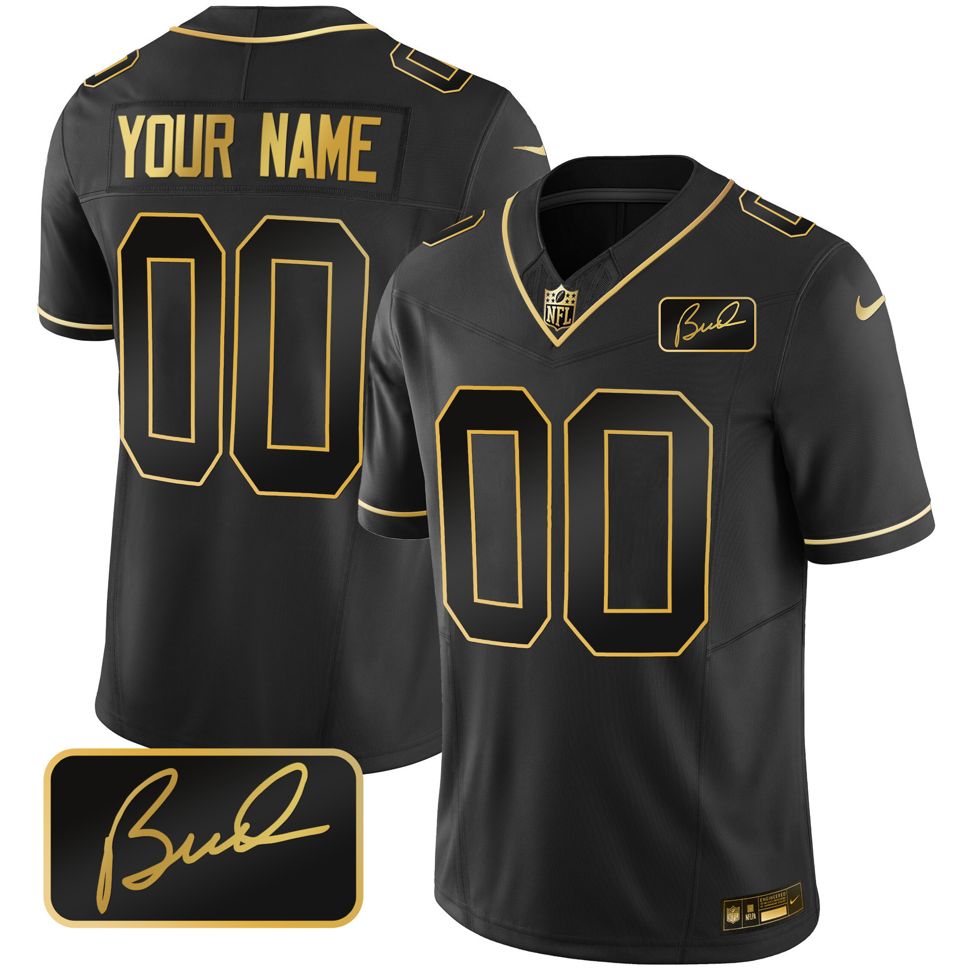 Minnesota Vikings Bud Grant Patch Gold Limited Custom Black Gold Jersey - All Stitched