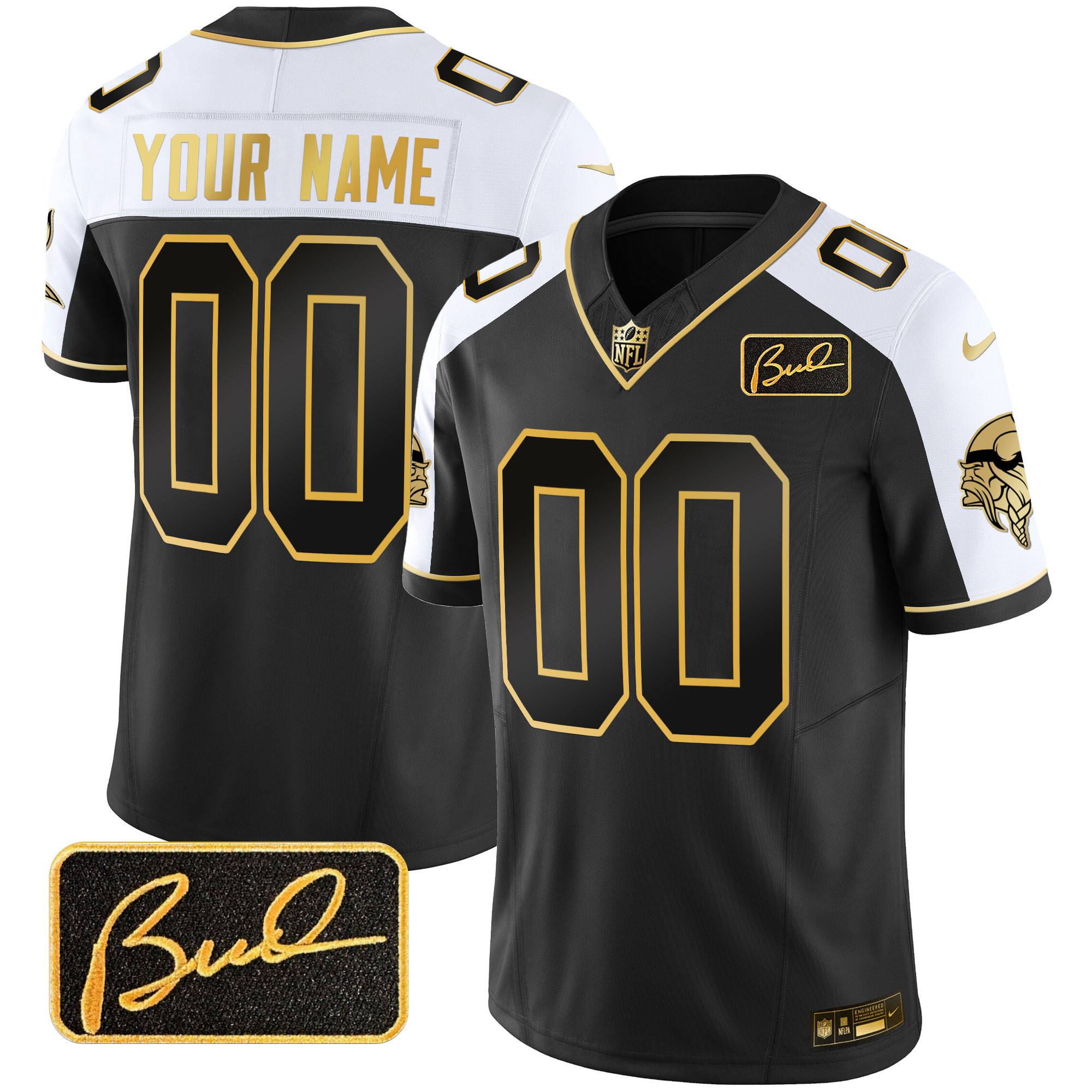 Minnesota Vikings Bud Grant Patch Gold Limited Custom V2 Alternate Jersey - All Stitched