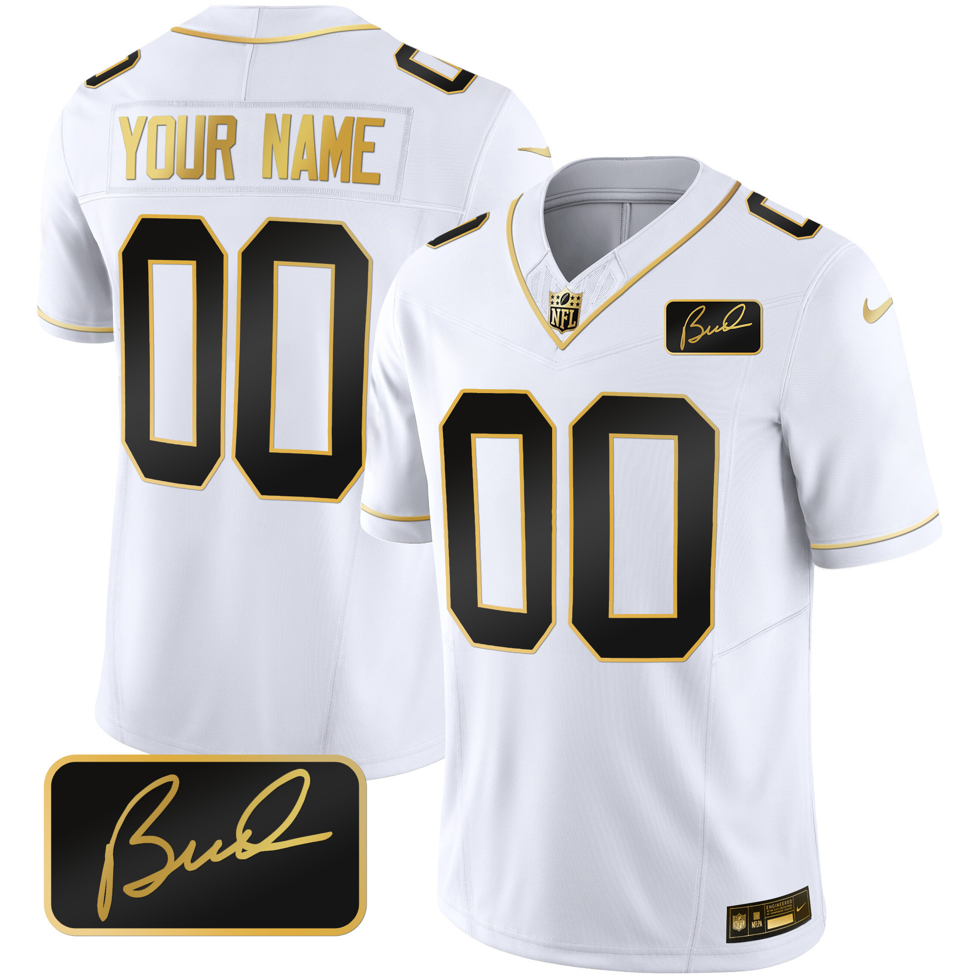 Minnesota Vikings Bud Grant Patch Gold Limited Custom White Gold Jersey - All Stitched