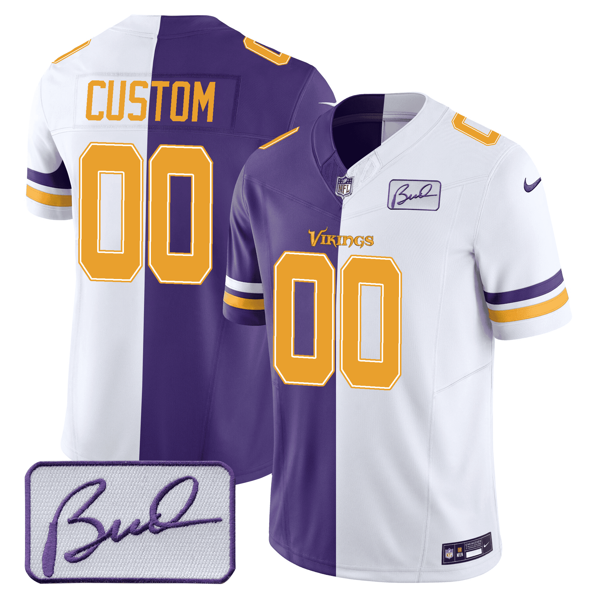 Minnesota Vikings Bud Grant Patch Purple/ White Split Custom Jersey - All Stitched