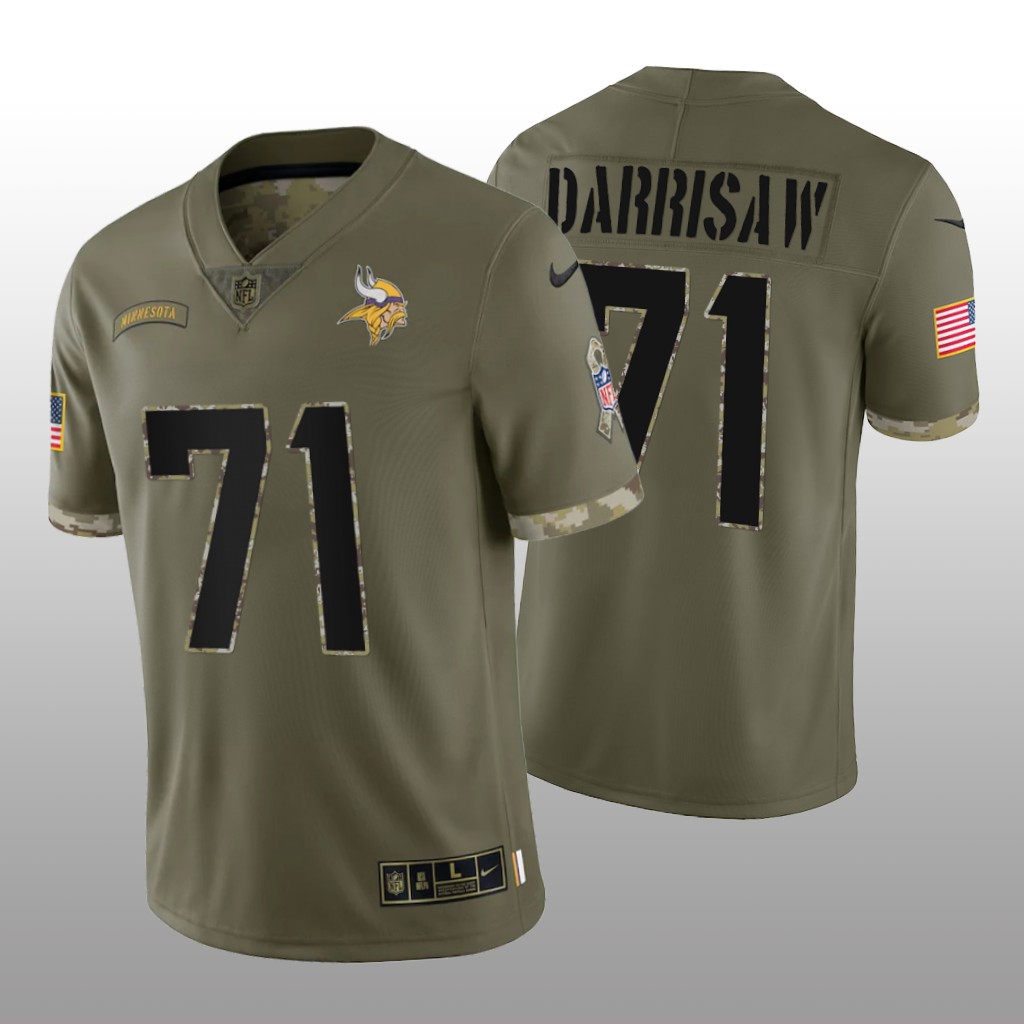 Minnesota Vikings Christian Darrisaw Olive Jersey 2022 Salute To Service - Men's