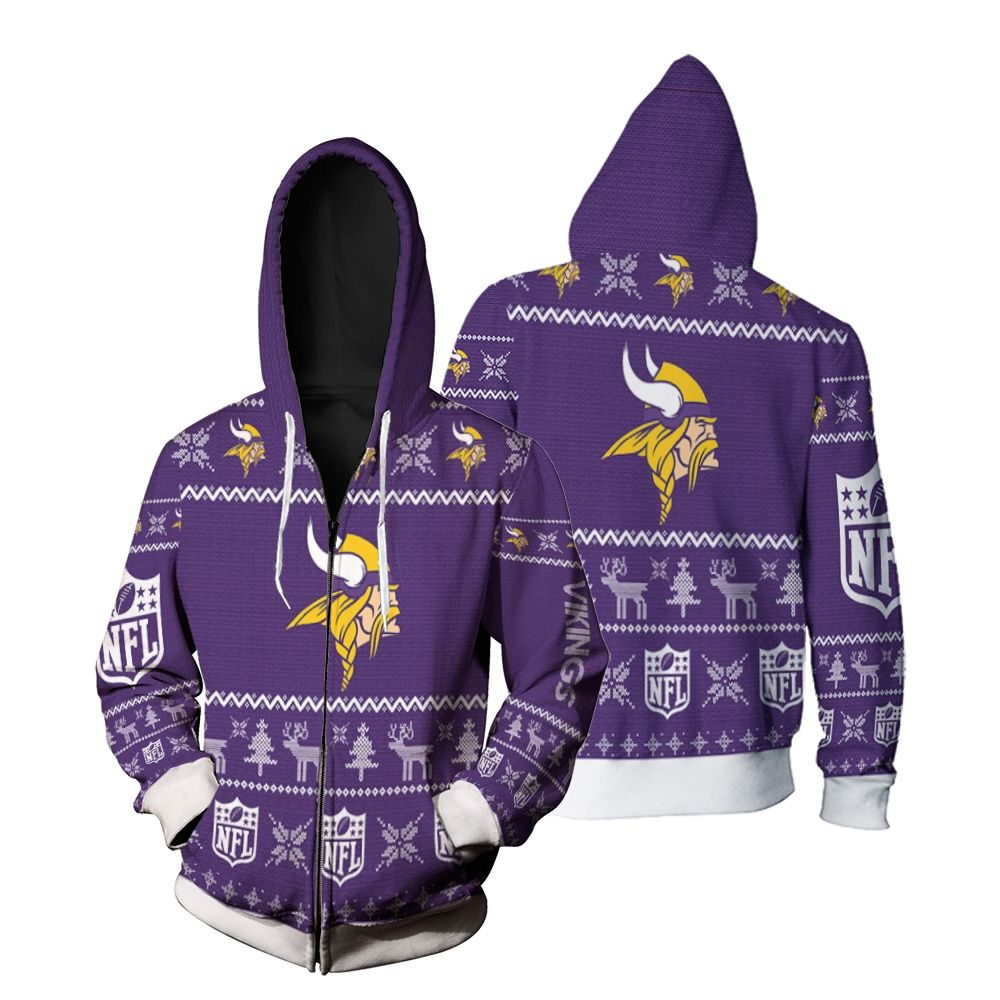 Minnesota Vikings Christmas 3D Zip Hoodie
