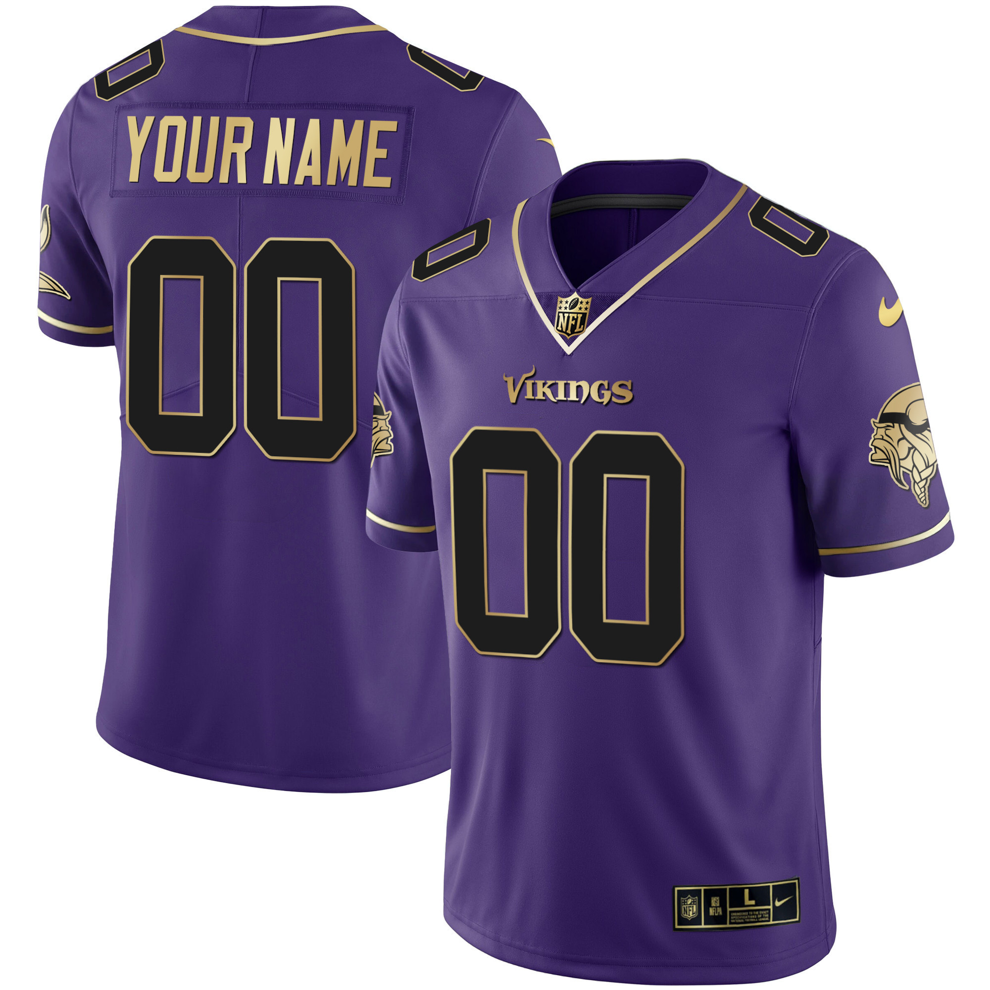 Minnesota Vikings Custom Name & Custom Number Black Purple Jersey - All Stitched