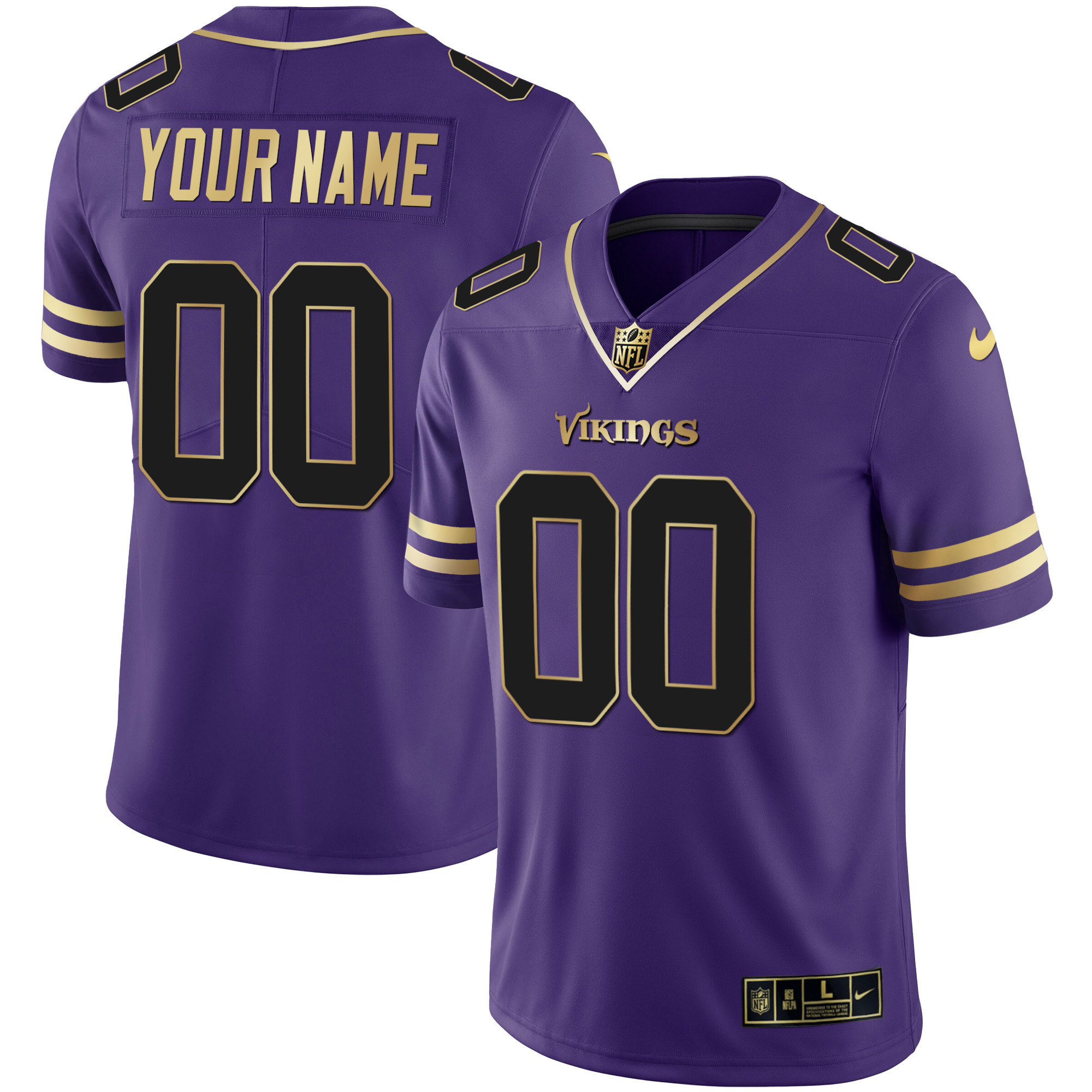 Minnesota Vikings Custom Name & Custom Number Purple Gold Jersey - All Stitched