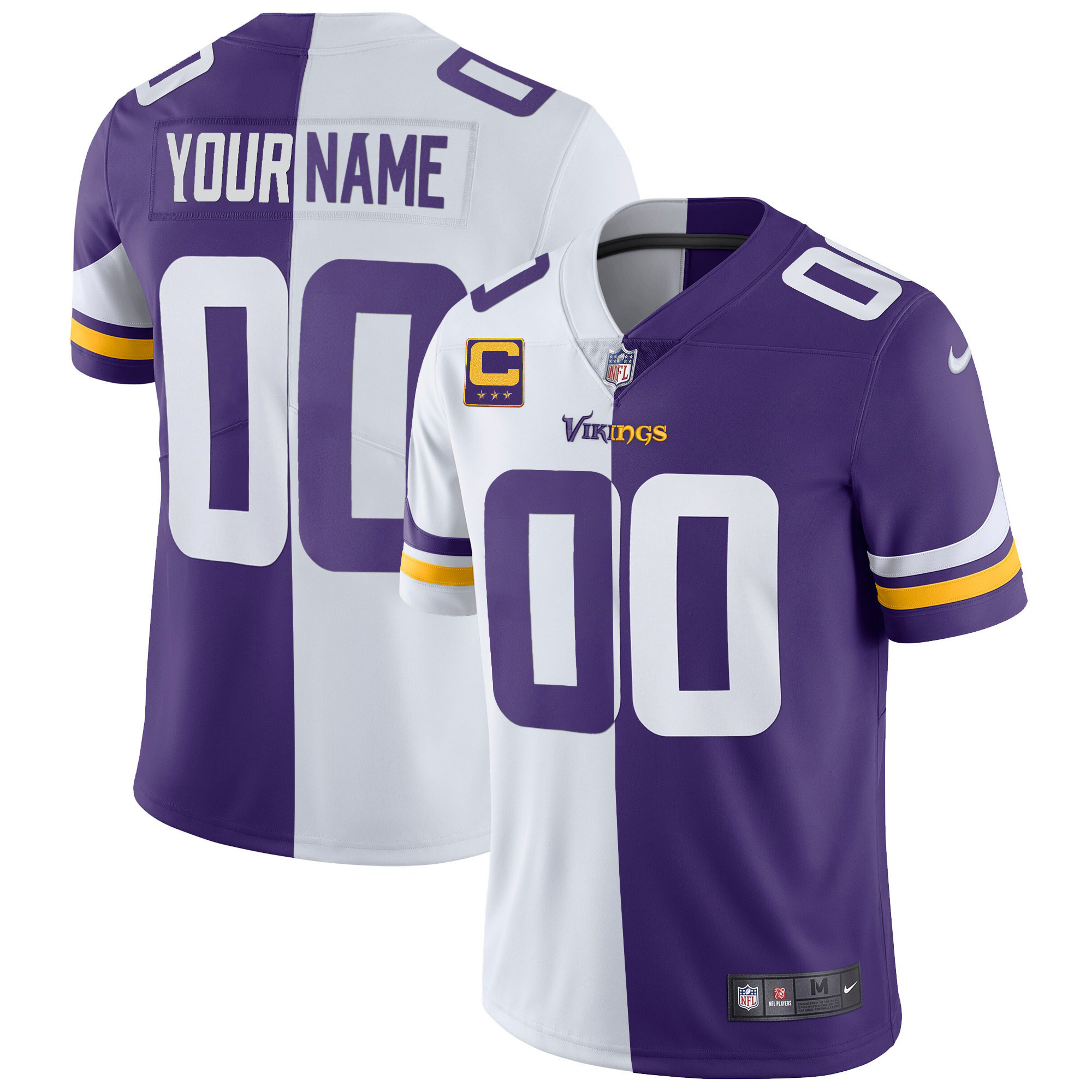 Minnesota Vikings Custom Name & Custom Number Split Jersey - All Stitched