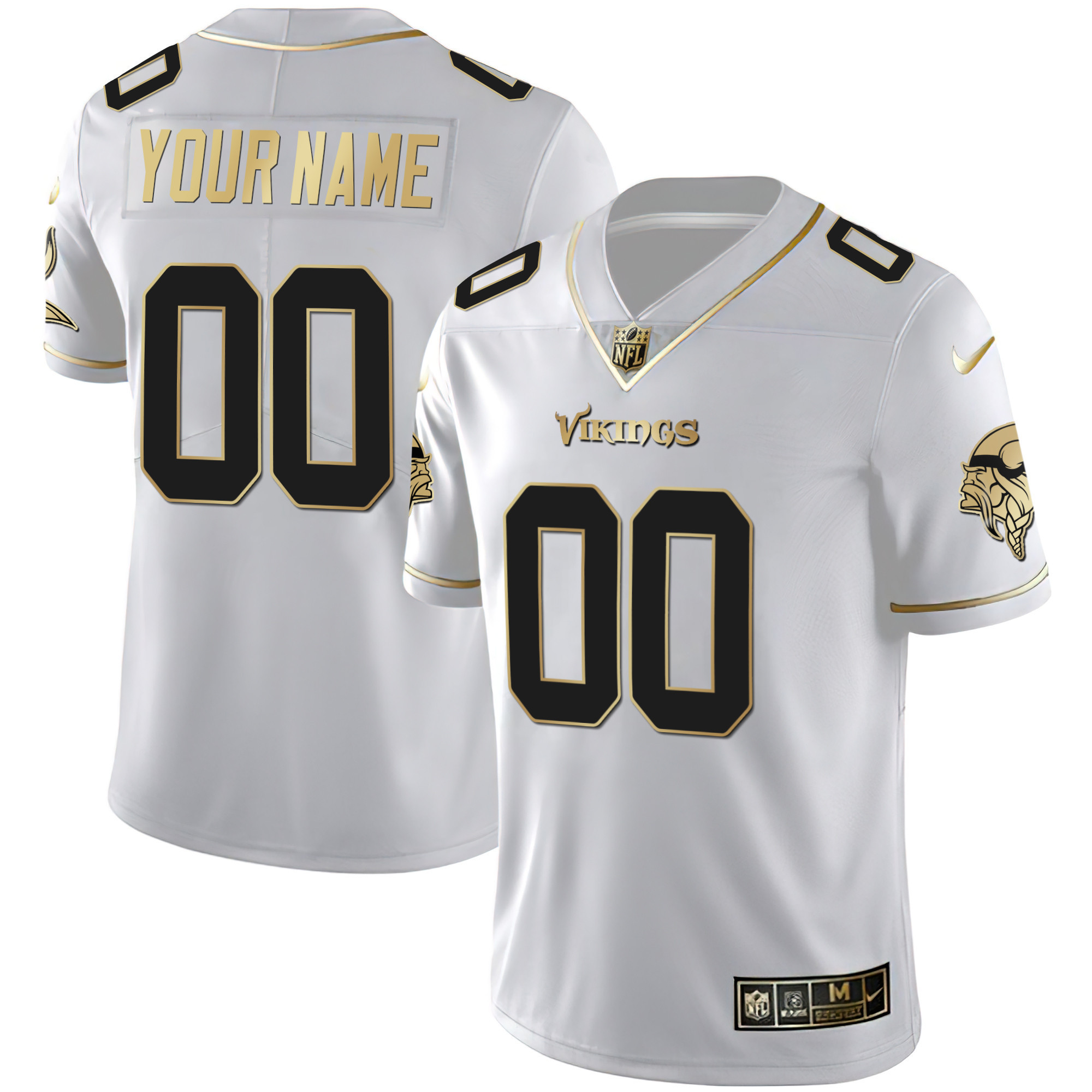 Minnesota Vikings Custom Name & Custom Number White Gold Jersey - All Stitched