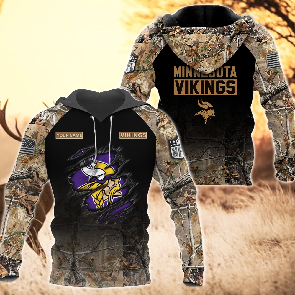 Minnesota Vikings Custom Name Hunting Camo Hoodie