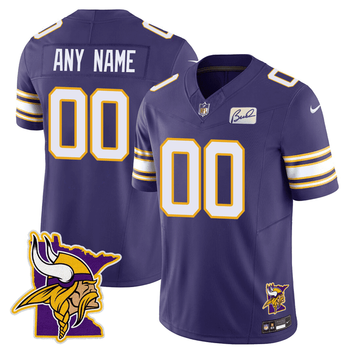 Minnesota Vikings Honor Bud Grant & Minnesota Map Patch Limited Custom Purple Jersey - All Stitched