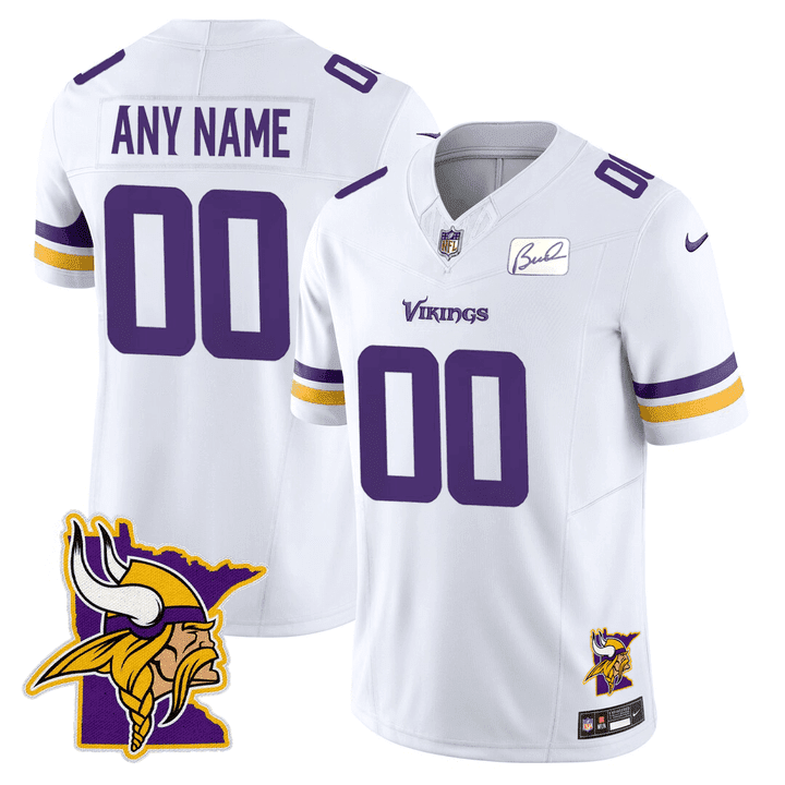 Minnesota Vikings Honor Bud Grant & Minnesota Map Patch Limited Custom White Jersey - All Stitched