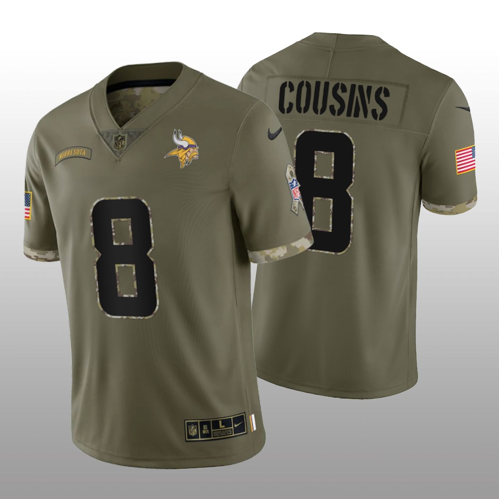 Minnesota Vikings Kirk Cousins Olive Jersey 2022 Salute To Service - Men's