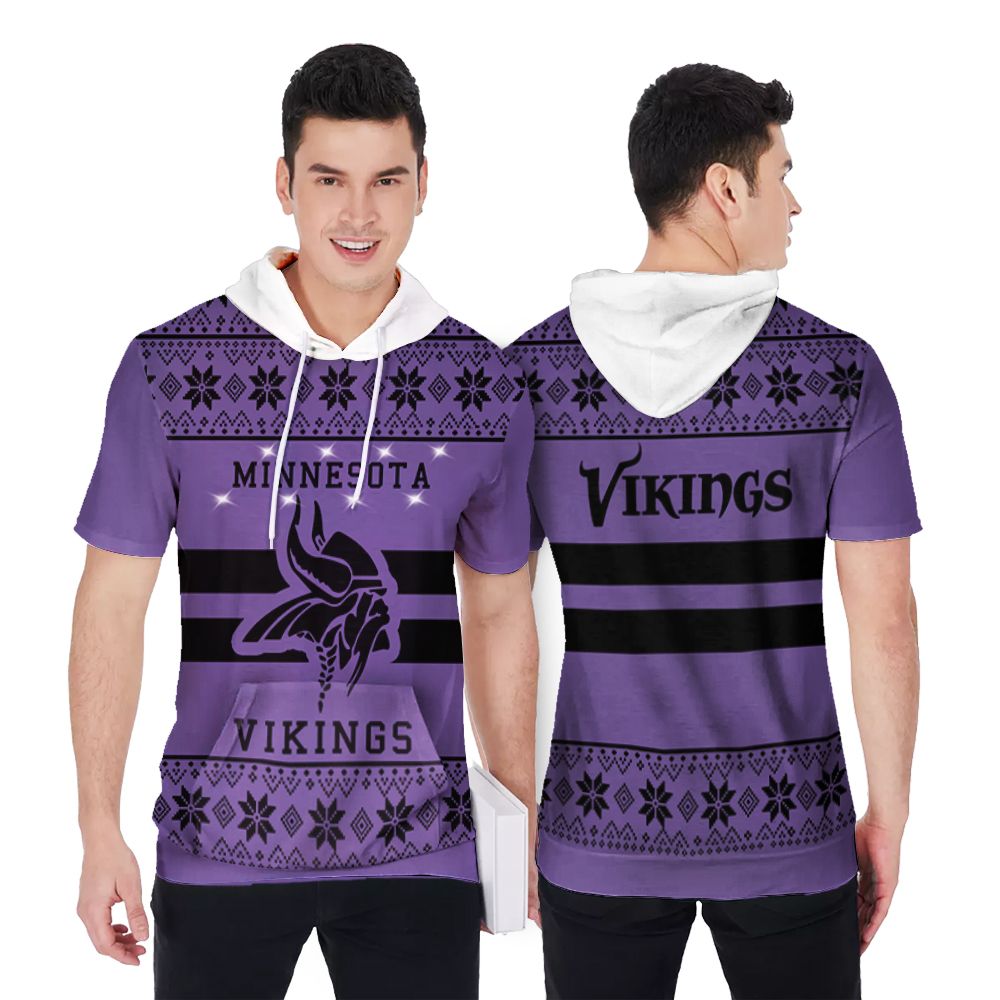 Minnesota Vikings Light Up Christmas 3D Printed Gift For Minnesota Vikings Fan Short Sleeve Hoodie