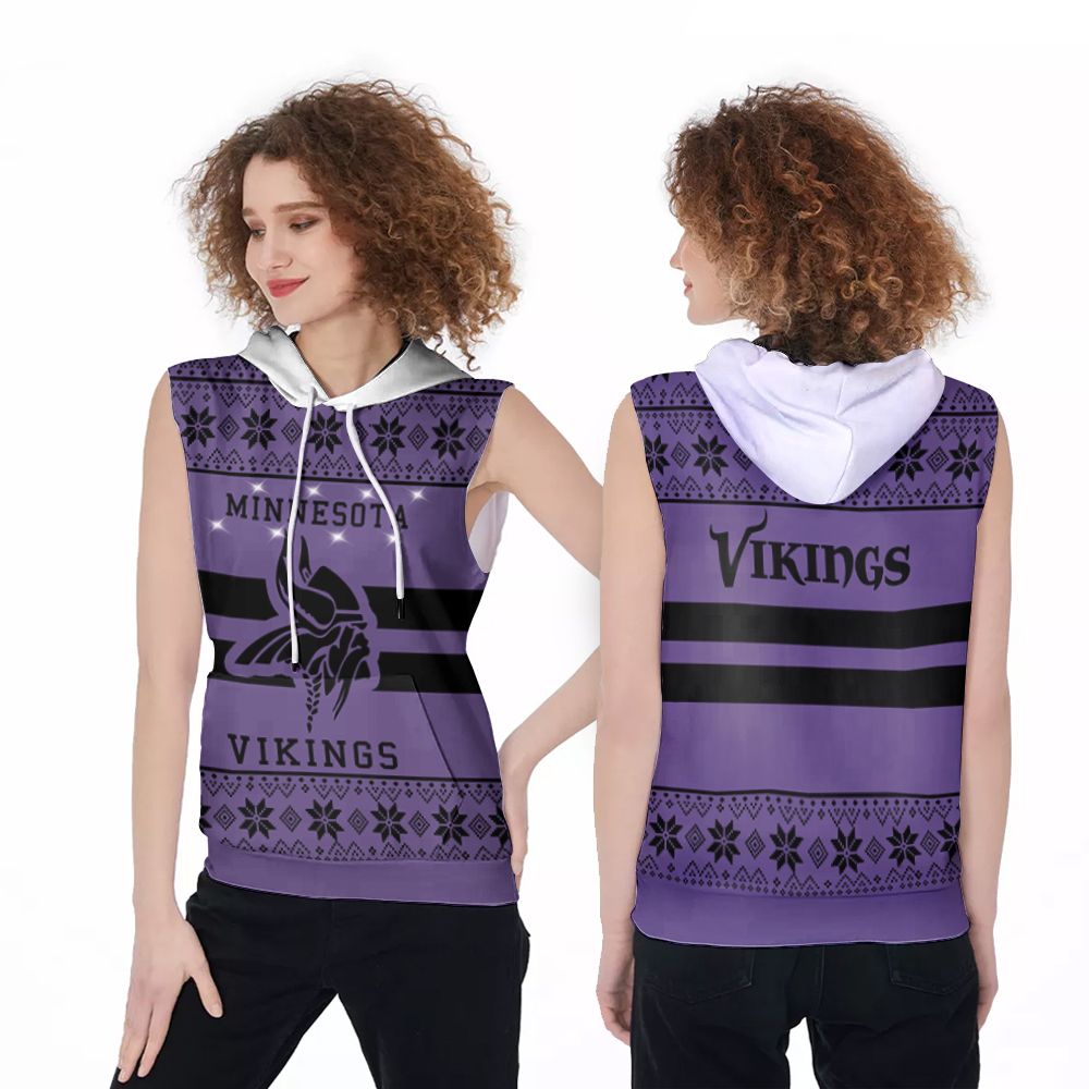 Minnesota Vikings Light Up Christmas 3D Printed Gift For Minnesota Vikings Fan Sleeveless Hoodie