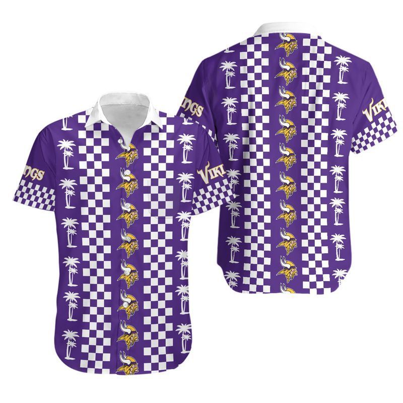 Minnesota Vikings Logo and Coconut Trees Hawaiian Shirt