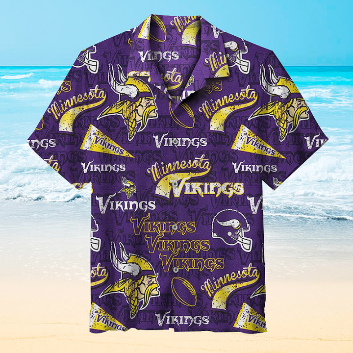 Minnesota Vikings Logo and Helmet Hawaiian Shirt
