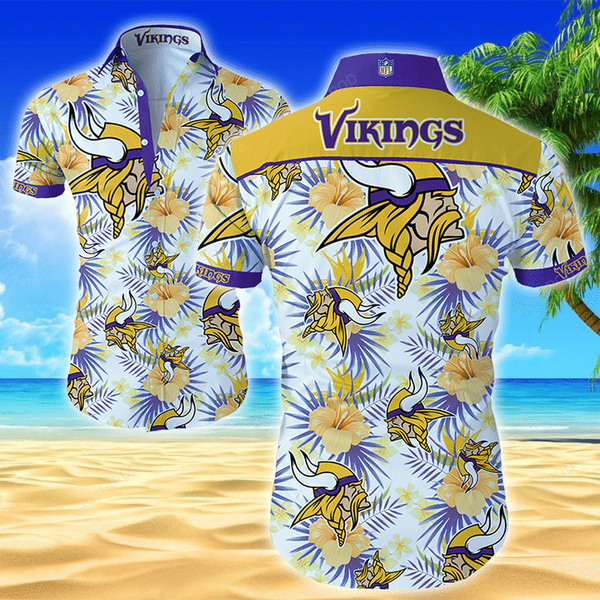 Minnesota Vikings Logo Flower Pattern Hawaiian Shirt