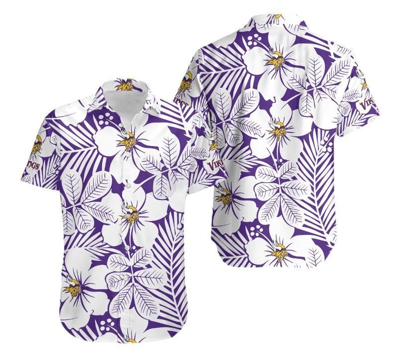 Minnesota Vikings Many Logo and Flower Hawaiian Shirt