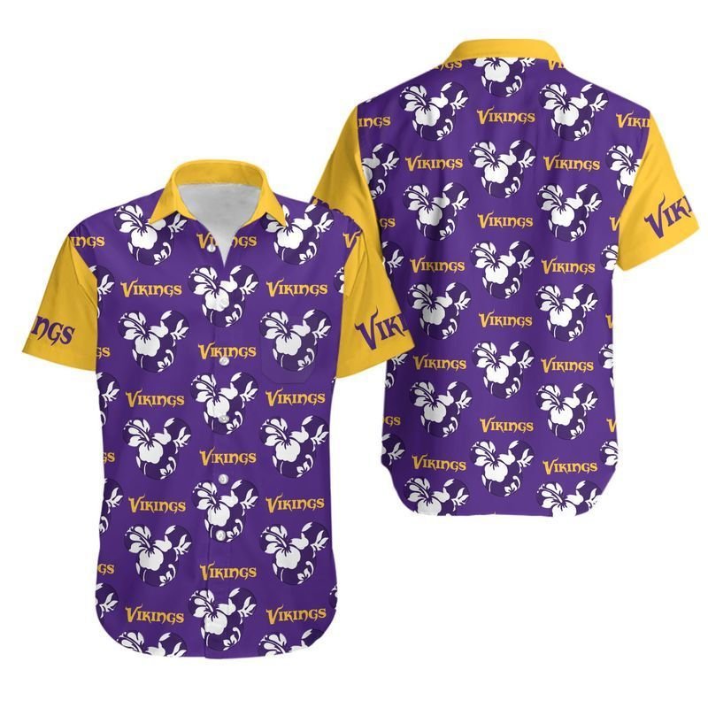 Minnesota Vikings Mickey and Flowers Hawaiian Shirt