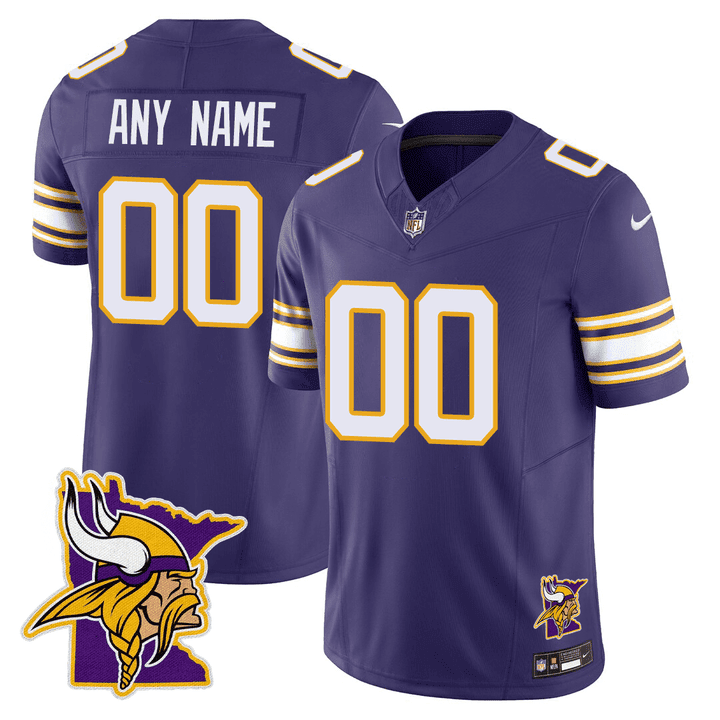 Minnesota Vikings Minnesota Map Patch Limited Custom Purple Jersey - All Stitched