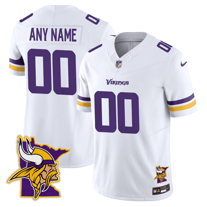 Minnesota Vikings Minnesota Map Patch Limited Custom White Jersey - All Stitched
