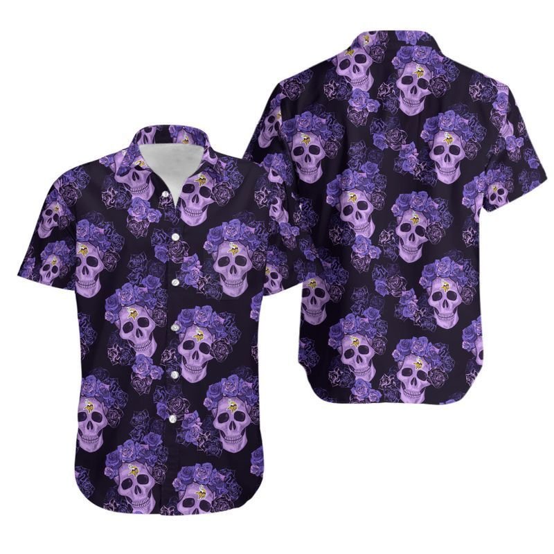 Minnesota Vikings Mystery Skull And Flower Hawaiian Shirt