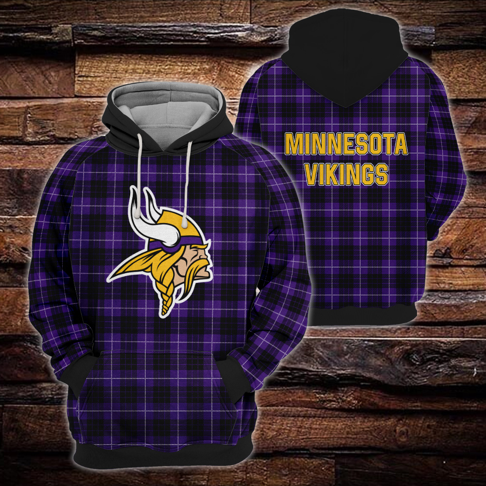 Minnesota Vikings Plaid Hoodie 3D Gift For Fans