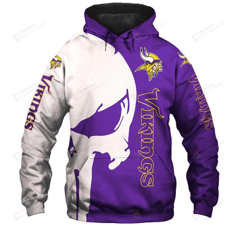 Minnesota Vikings Skull 3D All Over Print Hoodie Hoodie
