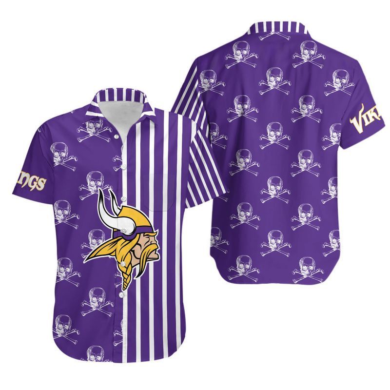 Minnesota Vikings Stripes and Skull Hawaiian Shirt