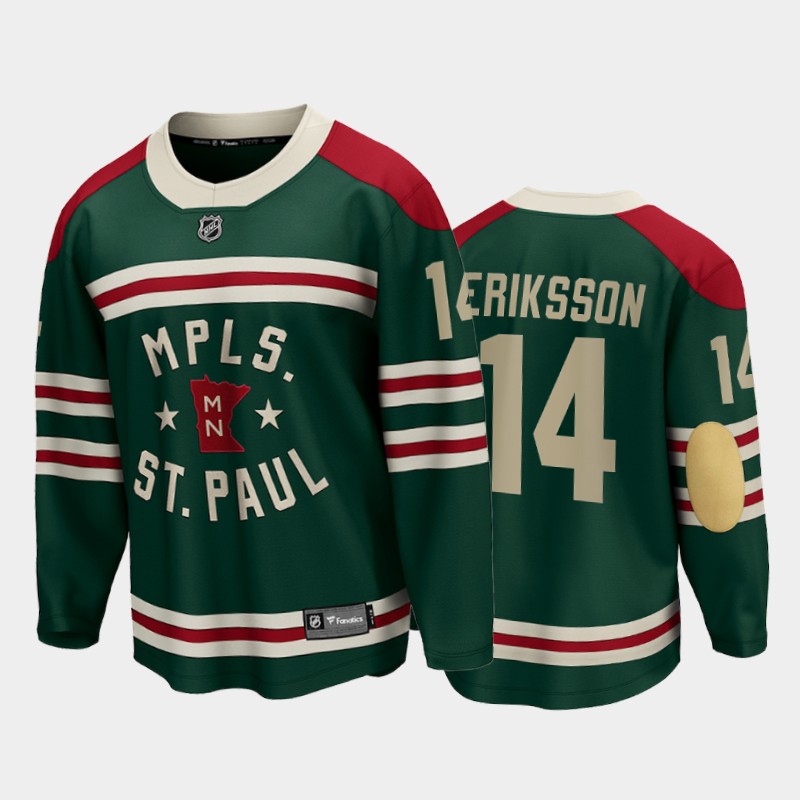 Minnesota Wild #14 Joel Eriksson Ek 2022 Winter Classic Green State of Jersey