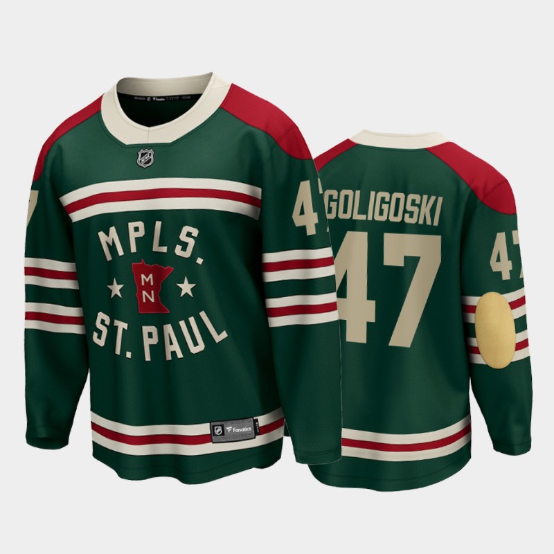 Minnesota Wild #47 Alex Goligoski 2022 Winter Classic Green State of Jersey