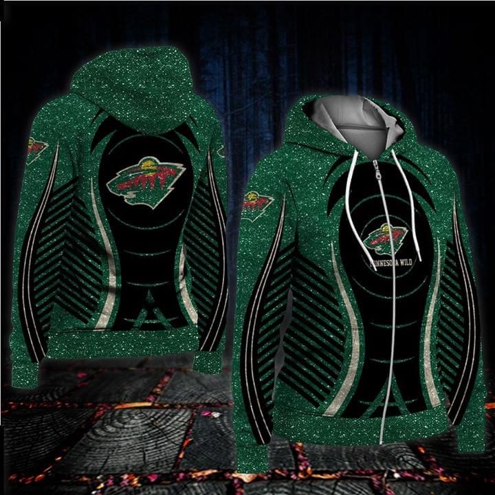 Minnesota wild green glitter printed 3D Hoodie