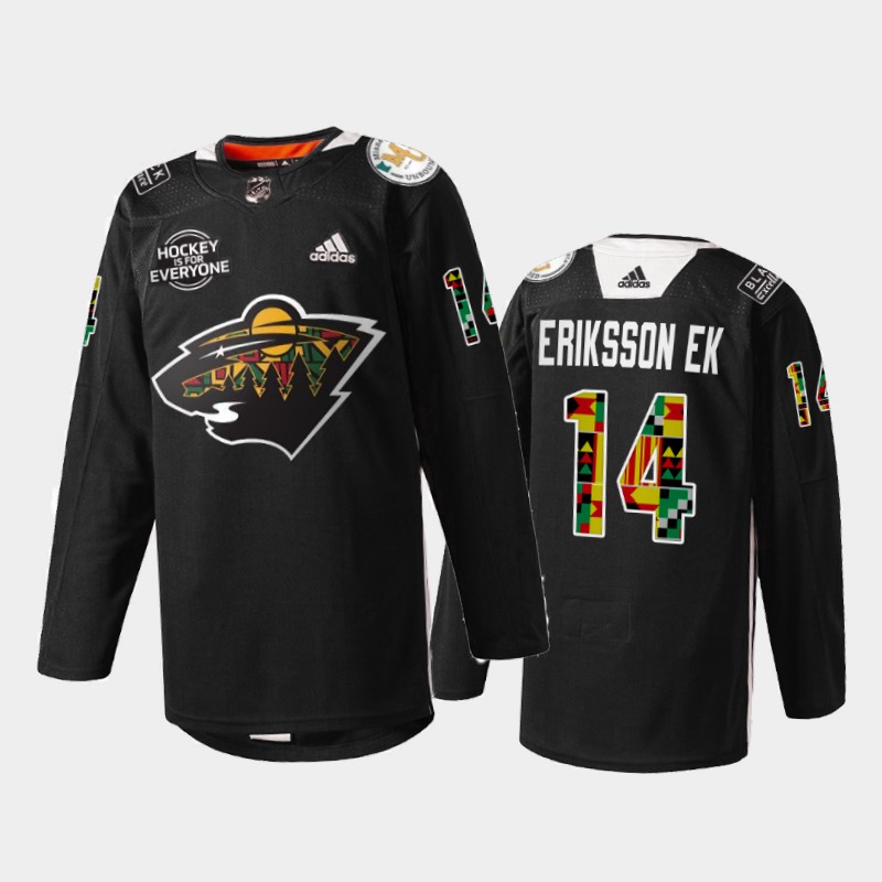 Minnesota Wild Joel Eriksson Ek #14 Black History Month 2022 Jersey Black Practice