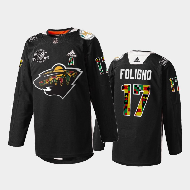 Minnesota Wild Marcus Foligno #17 Black History Month 2022 Jersey Black Practice
