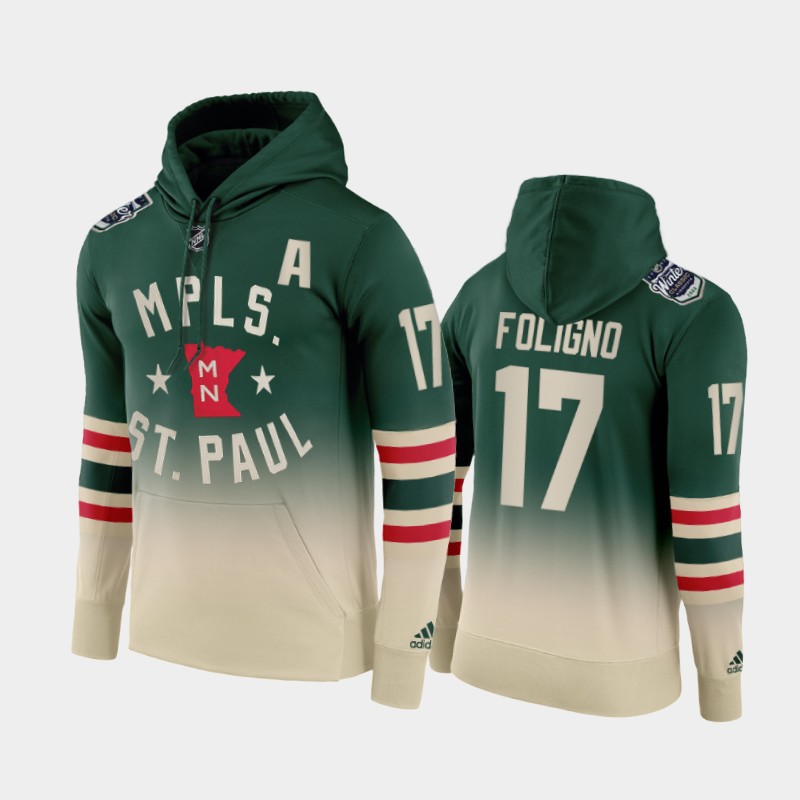 Minnesota Wild Marcus Foligno 2022 Winter Classic Color Crash Hoodie Green White #17