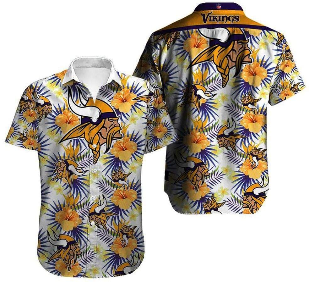 Minnsota Vikings Tropical Yellow Hibiscus Hawaiian Shirt