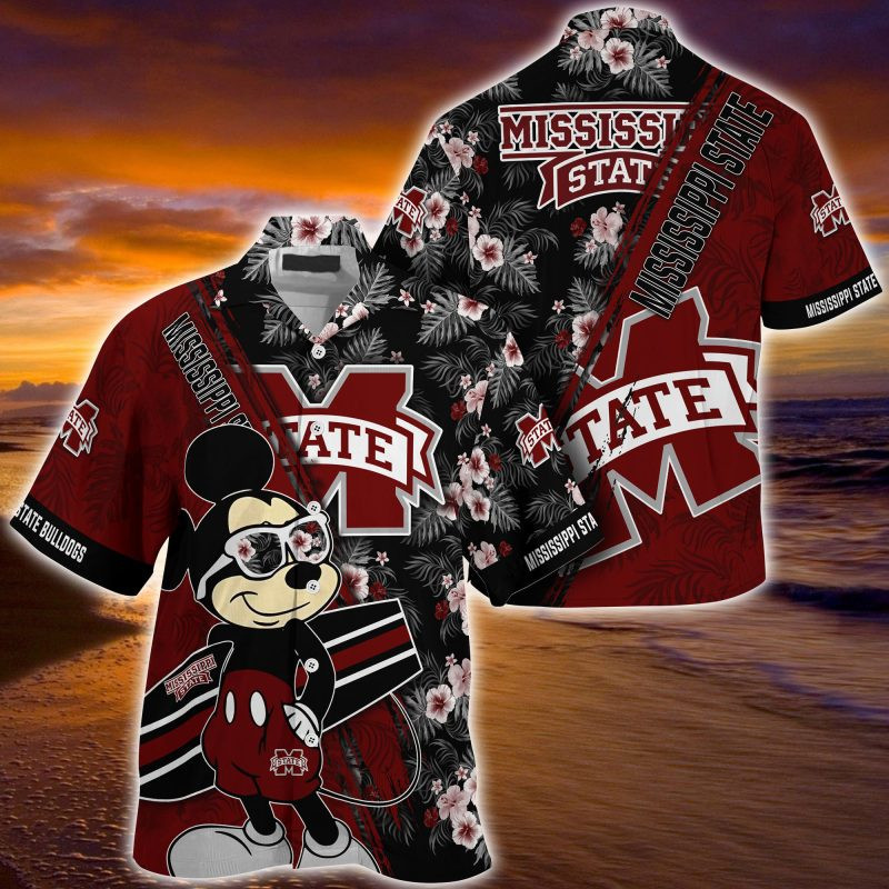 Mississippi State Bulldogs NCAA Summer Hawaiian Shirt Mickey And Floral Pattern