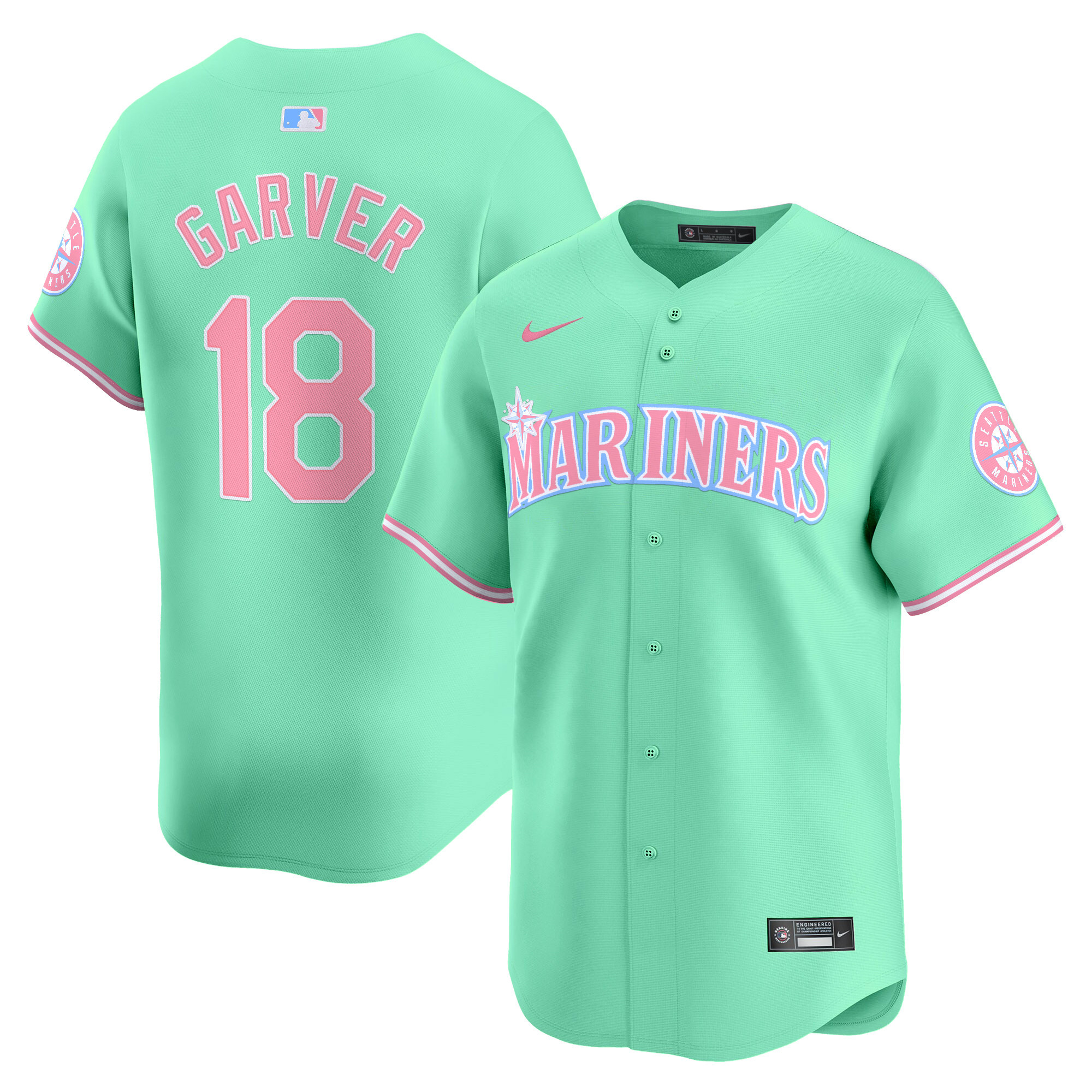 Mitch GarverUnisex Seattle Mariners Bubblegum Pink Vapor Premier Limited Light Teal Jersey - All Stitched