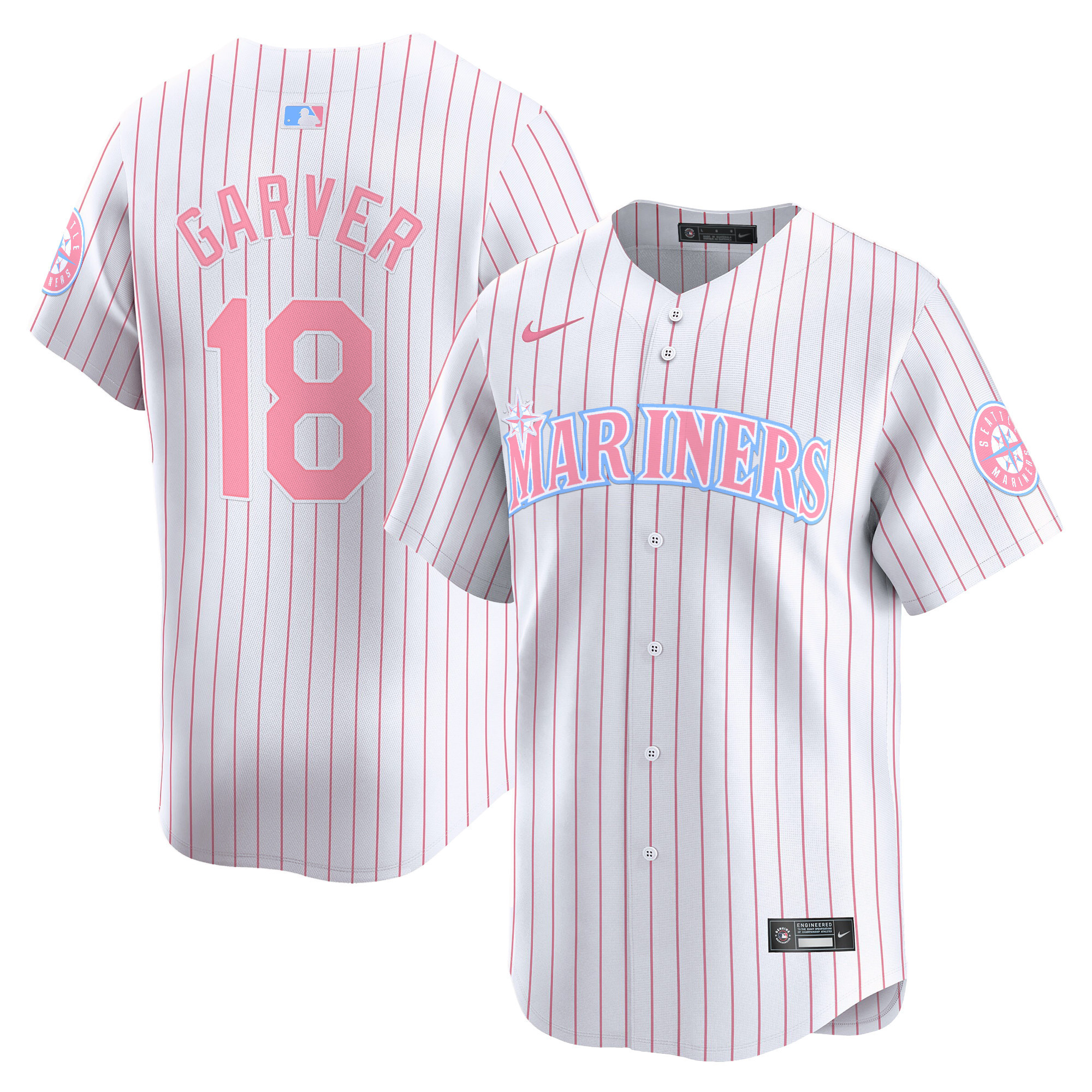 Mitch GarverUnisex Seattle Mariners Bubblegum Pink Vapor Premier Limited Pinstripe Jersey - All Stitched