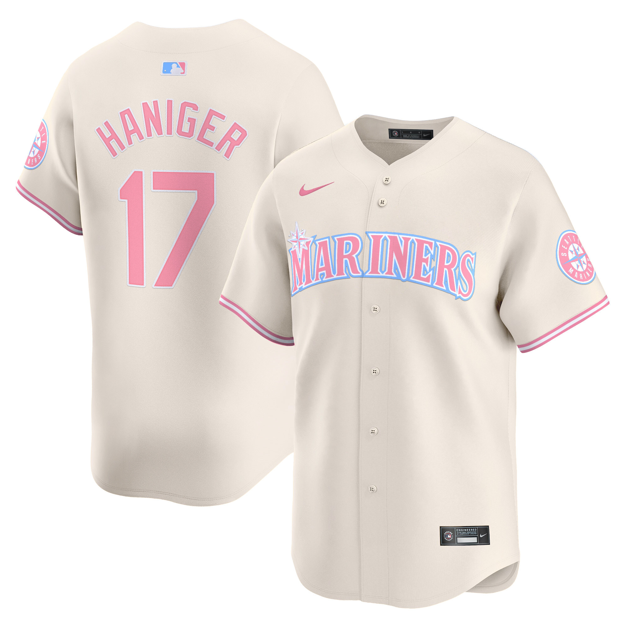 Mitch HanigerUnisex Seattle Mariners Bubblegum Pink Vapor Premier Limited Cream Jersey - All Stitched