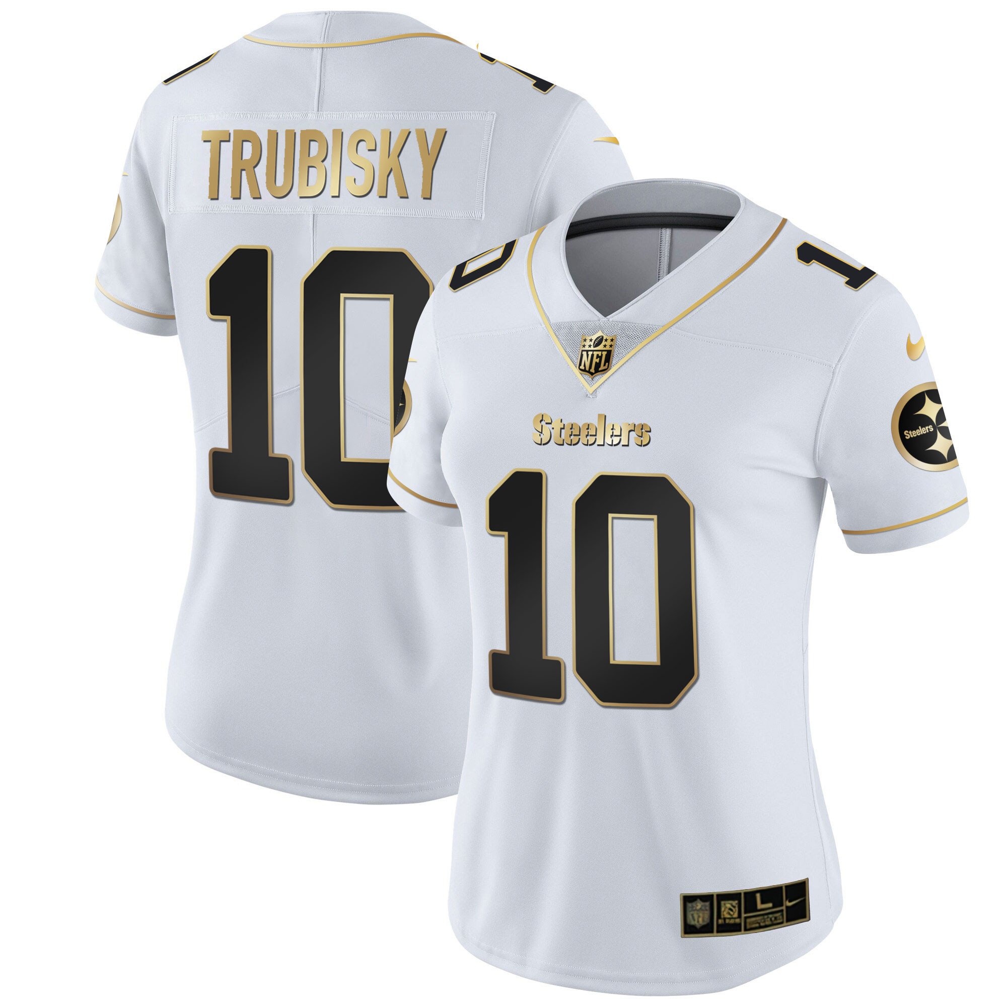 Mitchell Trubisky Women's Pittsburgh Steelers White Gold & Black Gold Jersey - All Stitched